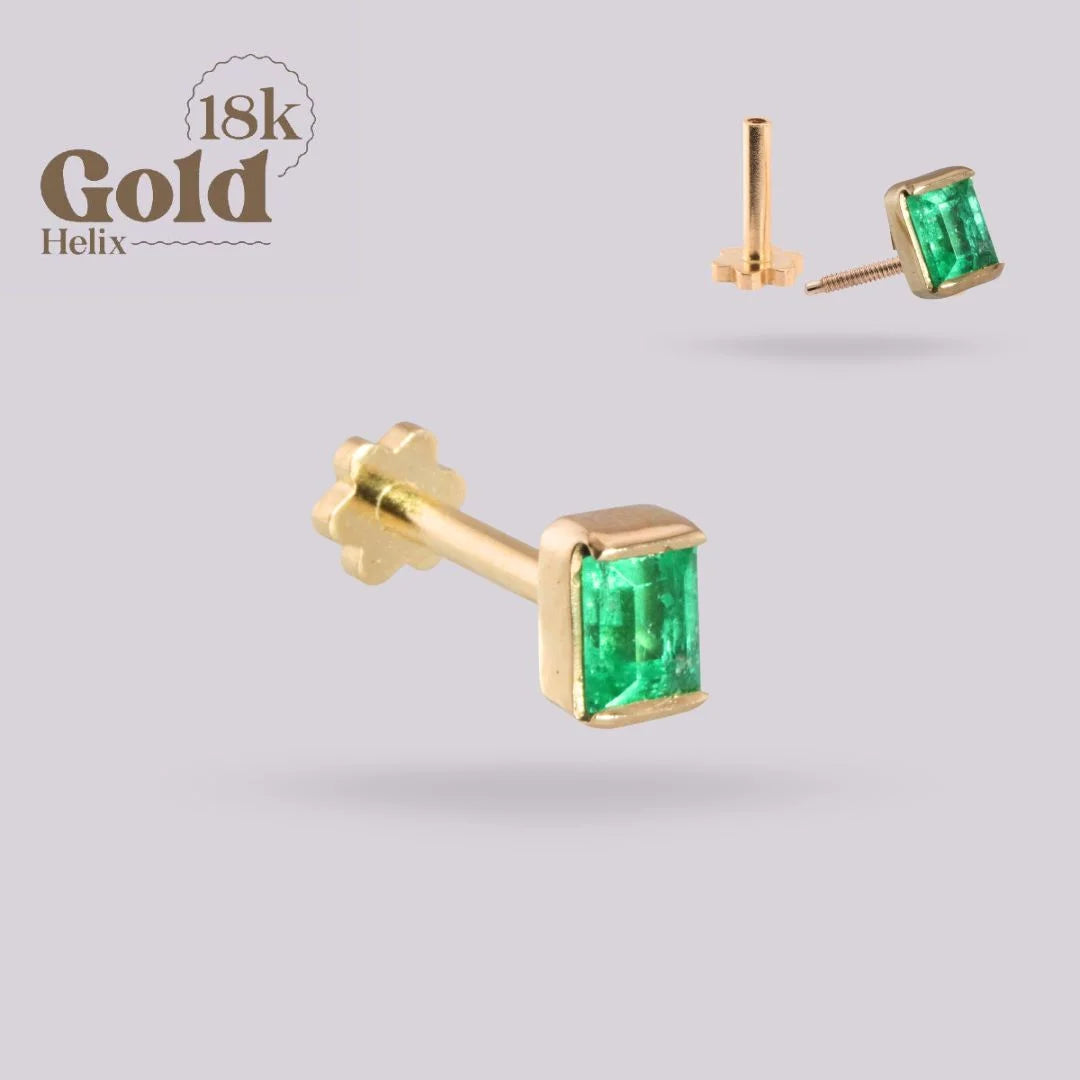 Labret esmeralda rectangular Oro Sólido 18K