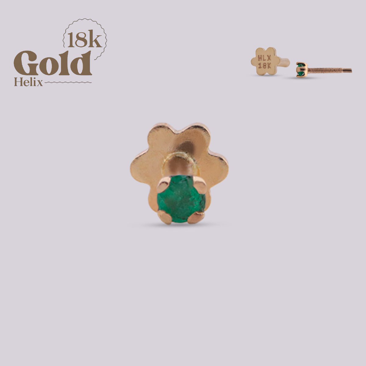 Arete para oreja con incrustación de 1.5mm esmeralda - Helix Body Jewelry - Tienda Online de Piercings